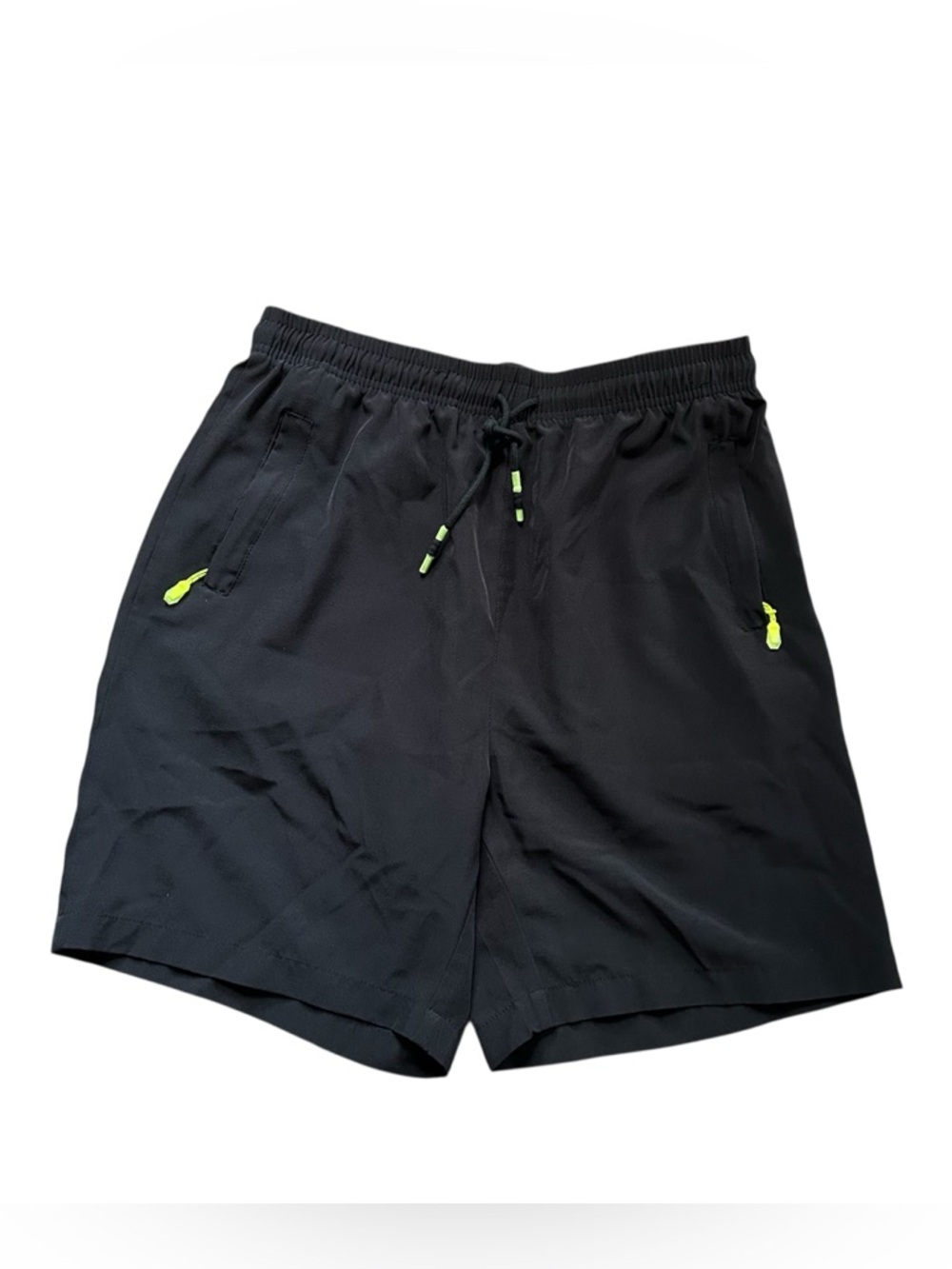 SHEIN Black Athletic Men's Shorts with Neon Green Drawstring Tip